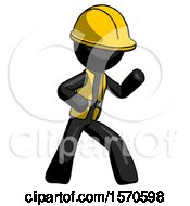 Poster, Art Print Of Black Construction Worker Contractor Man Martial Arts Defense Pose Right