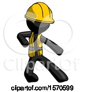 Black Construction Worker Contractor Man Karate Defense Pose Right