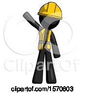 Poster, Art Print Of Black Construction Worker Contractor Man Waving Emphatically With Right Arm