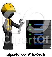 Poster, Art Print Of Black Construction Worker Contractor Man Server Administrator Doing Repairs