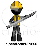 Poster, Art Print Of Black Construction Worker Contractor Man Holding Large Scalpel