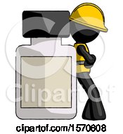 Poster, Art Print Of Black Construction Worker Contractor Man Leaning Against Large Medicine Bottle