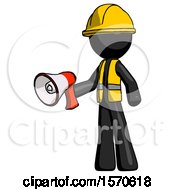 Black Construction Worker Contractor Man Holding Megaphone Bullhorn Facing Right