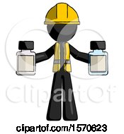 Black Construction Worker Contractor Man Holding Two Medicine Bottles