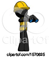 Black Construction Worker Contractor Man Holding Binoculars Ready To Look Right