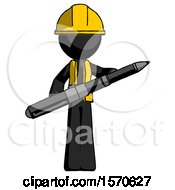 Black Construction Worker Contractor Man Posing Confidently With Giant Pen