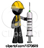 Black Construction Worker Contractor Man Holding Large Syringe
