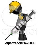 Poster, Art Print Of Black Construction Worker Contractor Man Using Syringe Giving Injection