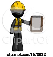 Poster, Art Print Of Black Construction Worker Contractor Man Showing Clipboard To Viewer