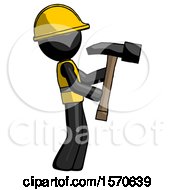Poster, Art Print Of Black Construction Worker Contractor Man Hammering Something On The Right