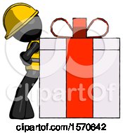 Poster, Art Print Of Black Construction Worker Contractor Man Gift Concept - Leaning Against Large Present