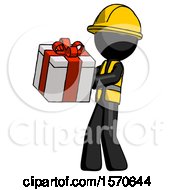 Poster, Art Print Of Black Construction Worker Contractor Man Presenting A Present With Large Red Bow On It