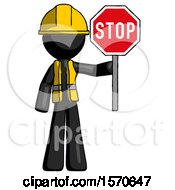 Poster, Art Print Of Black Construction Worker Contractor Man Holding Stop Sign