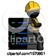 Poster, Art Print Of Black Construction Worker Contractor Man Resting Against Server Rack Viewed At Angle