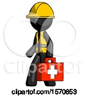 Black Construction Worker Contractor Man Walking With Medical Aid Briefcase To Left
