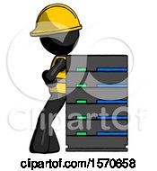 Poster, Art Print Of Black Construction Worker Contractor Man Resting Against Server Rack