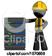 Poster, Art Print Of Black Construction Worker Contractor Man With Server Rack Leaning Confidently Against It