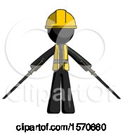 Black Construction Worker Contractor Man Posing With Two Ninja Sword Katanas