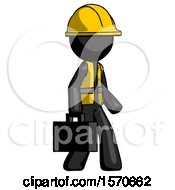 Black Construction Worker Contractor Man Walking With Briefcase To The Right