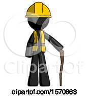 Poster, Art Print Of Black Construction Worker Contractor Man Standing With Hiking Stick