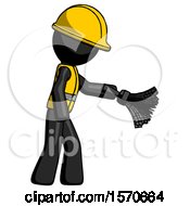 Poster, Art Print Of Black Construction Worker Contractor Man Dusting With Feather Duster Downwards