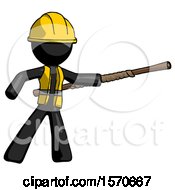 Poster, Art Print Of Black Construction Worker Contractor Man Bo Staff Pointing Right Kung Fu Pose