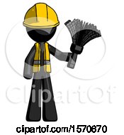 Poster, Art Print Of Black Construction Worker Contractor Man Holding Feather Duster Facing Forward