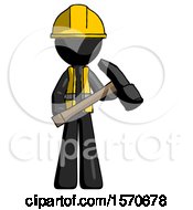 Poster, Art Print Of Black Construction Worker Contractor Man Holding Hammer Ready To Work