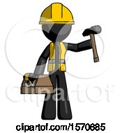 Poster, Art Print Of Black Construction Worker Contractor Man Holding Tools And Toolchest Ready To Work