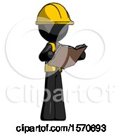 Black Construction Worker Contractor Man Reading Book While Standing Up Facing Away