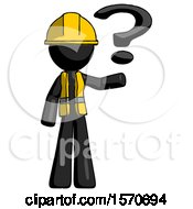 Poster, Art Print Of Black Construction Worker Contractor Man Holding Question Mark To Right