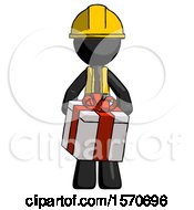 Poster, Art Print Of Black Construction Worker Contractor Man Gifting Present With Large Bow Front View