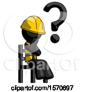 Black Construction Worker Contractor Man Question Mark Concept Sitting On Chair Thinking