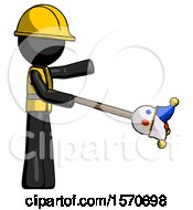 Poster, Art Print Of Black Construction Worker Contractor Man Holding Jesterstaff - I Dub Thee Foolish Concept