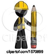 Poster, Art Print Of Black Construction Worker Contractor Man With Large Pencil Standing Ready To Write
