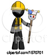 Poster, Art Print Of Black Construction Worker Contractor Man Holding Jester Staff