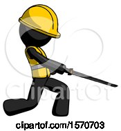 Poster, Art Print Of Black Construction Worker Contractor Man With Ninja Sword Katana Slicing Or Striking Something