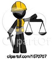 Poster, Art Print Of Black Construction Worker Contractor Man Justice Concept With Scales And Sword Justicia Derived