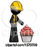 Poster, Art Print Of Black Construction Worker Contractor Man With Giant Cupcake Dessert