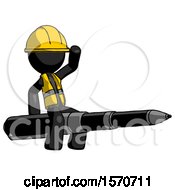 Poster, Art Print Of Black Construction Worker Contractor Man Riding A Pen Like A Giant Rocket