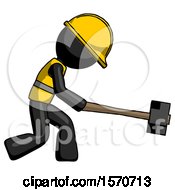 Poster, Art Print Of Black Construction Worker Contractor Man Hitting With Sledgehammer Or Smashing Something