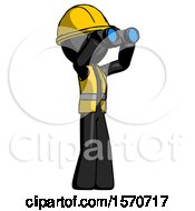 Black Construction Worker Contractor Man Looking Through Binoculars To The Right