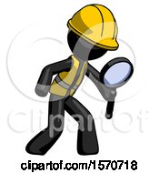 Poster, Art Print Of Black Construction Worker Contractor Man Inspecting With Large Magnifying Glass Right