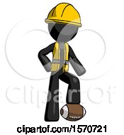 Poster, Art Print Of Black Construction Worker Contractor Man Standing With Foot On Football