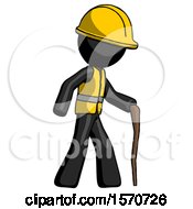 Poster, Art Print Of Black Construction Worker Contractor Man Walking With Hiking Stick
