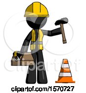 Poster, Art Print Of Black Construction Worker Contractor Man Under Construction Concept Traffic Cone And Tools