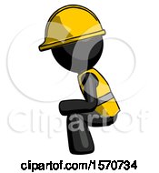 Poster, Art Print Of Black Construction Worker Contractor Man Squatting Facing Left