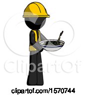 Black Construction Worker Contractor Man Holding Noodles Offering To Viewer