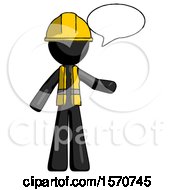 Poster, Art Print Of Black Construction Worker Contractor Man With Word Bubble Talking Chat Icon