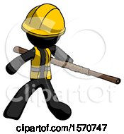 Poster, Art Print Of Black Construction Worker Contractor Man Bo Staff Action Hero Kung Fu Pose